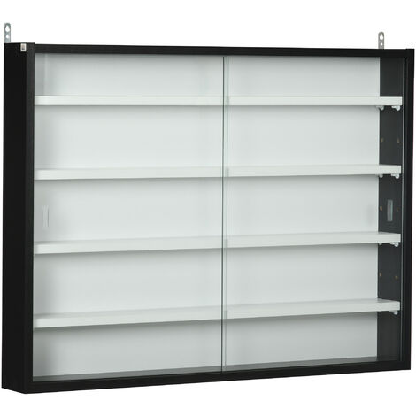 Vitrina Pared de Madera con Estantes Ajustables y 2 Puertas Correderas de Vidrio para Colecciones Perfumes Figuras de Decoración 80x9,5x60 cm Negro