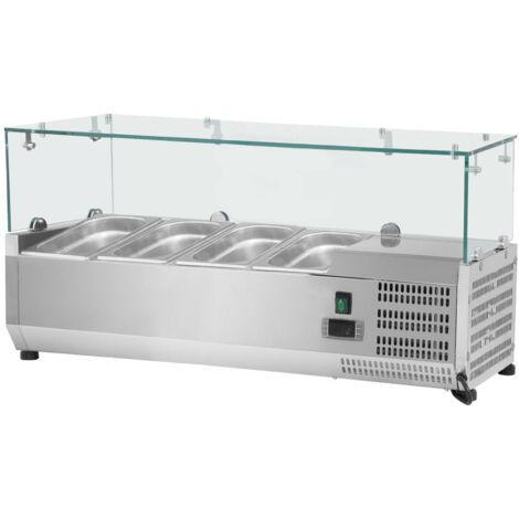 Vitrina refrigerada - 120 x 39 cm - 4 GN contenedores 1/3 - cubierta de cristal