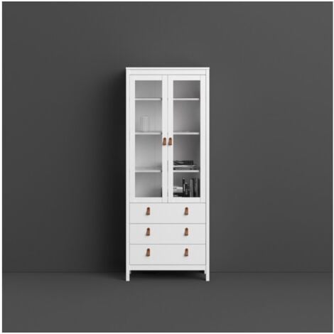 CAESAROO Vitrina salón 199 cm Blanco mate con dos puertas y tres cajones Blanco