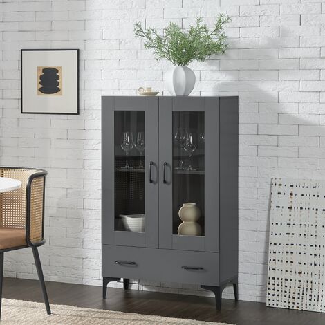 Vitrina Søndersø con 2 puertas aglomerado 115x70x31 cm - Gris oscuro y Negro [en.casa]