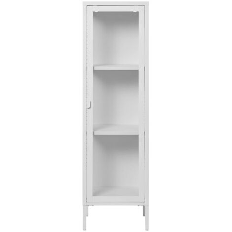 Vitrine 1 porte 35x40x140 cm en verre et métal blanc - KUBIX