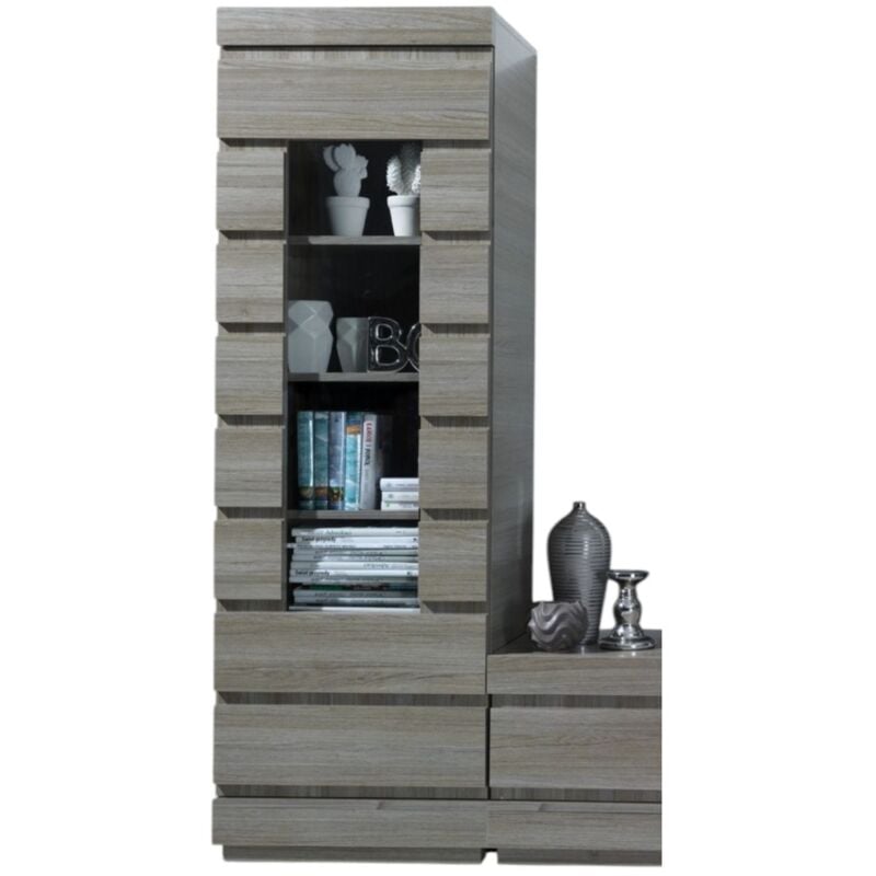 Meublorama - Vitrine ducal - 1 Porte - Coloris Effet Bois Gris - 60 x 50 x 185 cm