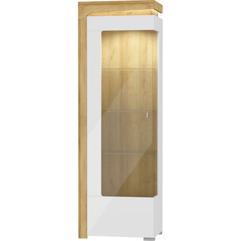 Vitrine 1 porte ouverture gauche LED inclus Teo Blanc et Bois