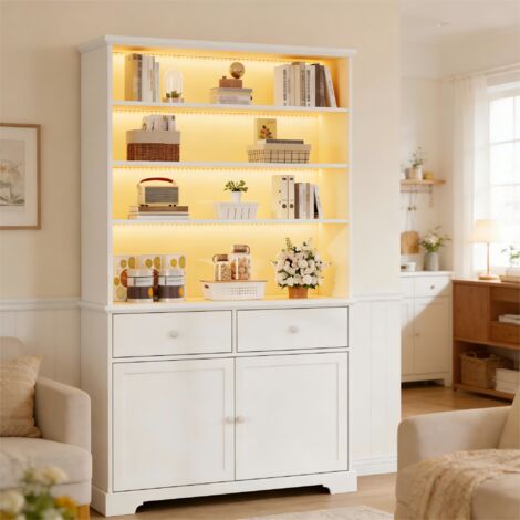 Vitrine 100 x 38 x 170 cm, vitrine autoportante à 2 portes, vitrine en verre avec éclairage LED, meuble de salon 100 cm de large, meuble multifonctionnel à 2 tiroirs, grand meuble, étagères, vitrines 