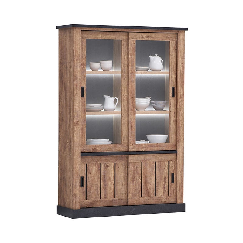 Vitrine 2 + 2 portes coulissantes avec éclairage LED Edouard