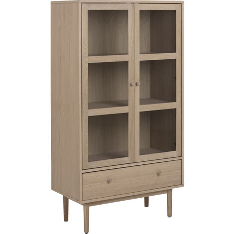 Vitrine 2 portes 1 tiroir 80x40x144,8 cm décor chêne naturel