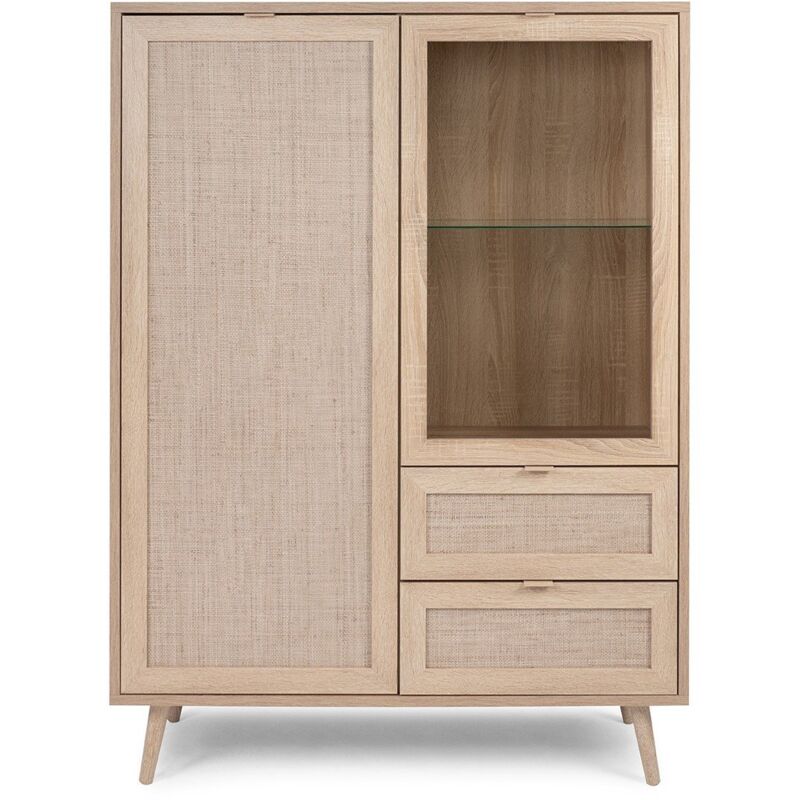 Les Tendances - calicosy - Vaisselier 2 portes 2 tiroirs H139 cm - Impression Rotin - bali