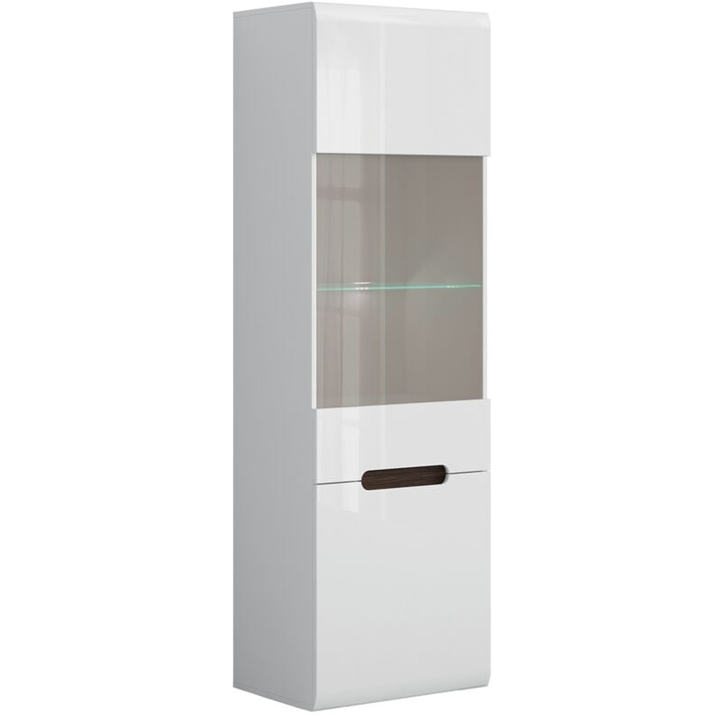 Petits-meubles - Vitrine 2 portes avec led Darrel Blanc laqué et Bois