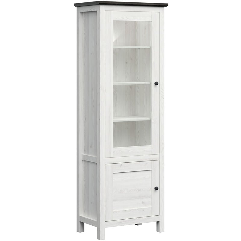 Petits-meubles - Vitrine 2 portes avec led Duck Blanc et Bois foncé