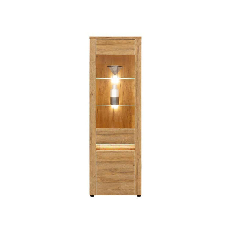 TMM - Vitrine 2 portes battantes Chêne à led - bielsko - l 63 x l 40 x h 192,2 cm