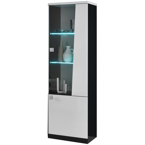 Vitrine 2 portes bois blanc et noir vernis laqué brillant Bilia 52cm