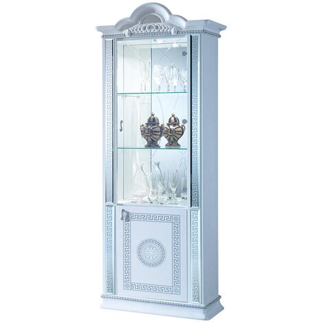 Vitrine 2 portes bois vernis laqué brillant blanc et gris Venus 78cm