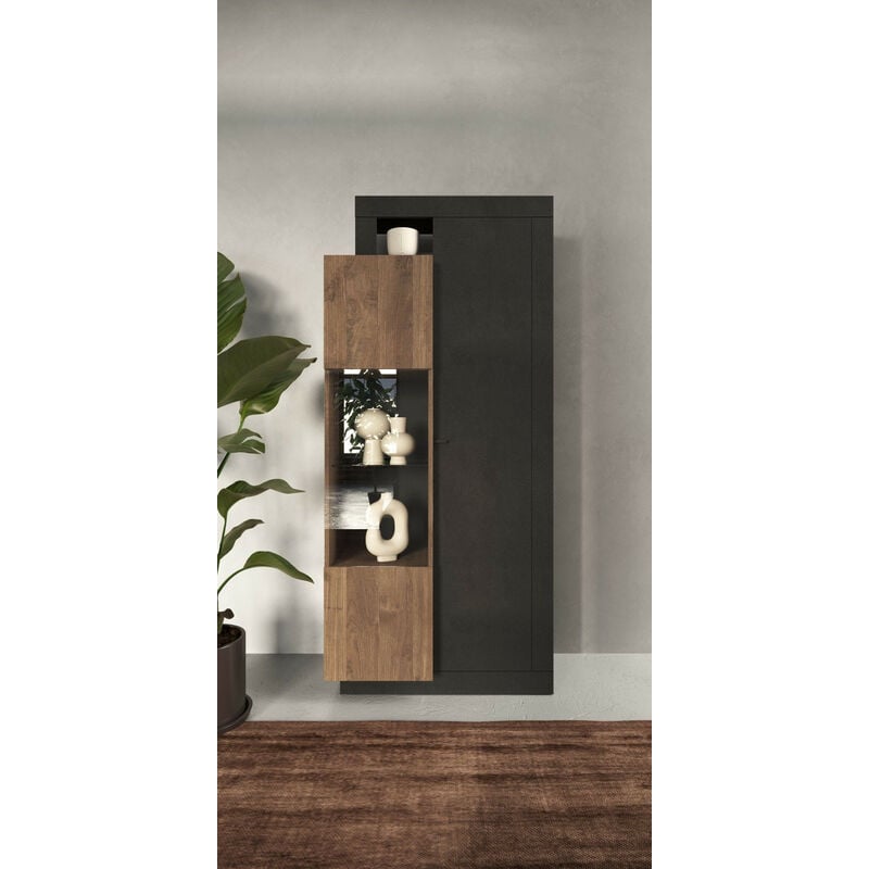 Azura Home Design - Vitrine 2 portes freedom Lave/chêne Mercure 87 x 188 cm