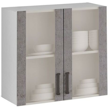 Vitrine 2 portes gris ciment en bois mélaminé H.72x80x32 cm