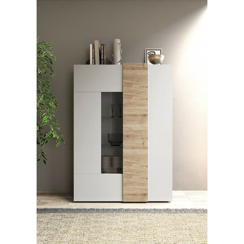 Azura Home Design - Vitrine 2 portes venus blanc laqué brillant/Kadiz 121x169cm
