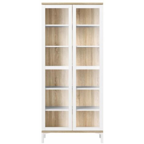 Vitrine 203 cm mattweiß und Eiche - Fidenza