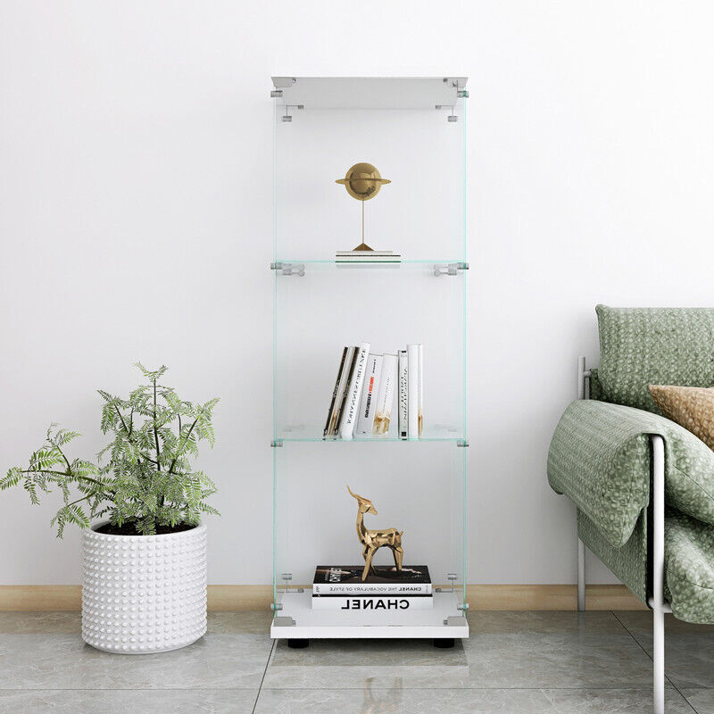Sureh - Vitrine 3 niveaux avec 1 porte et serrure, vitrine moderne en verre transparent, armoire de rangement de collection robuste et durable,