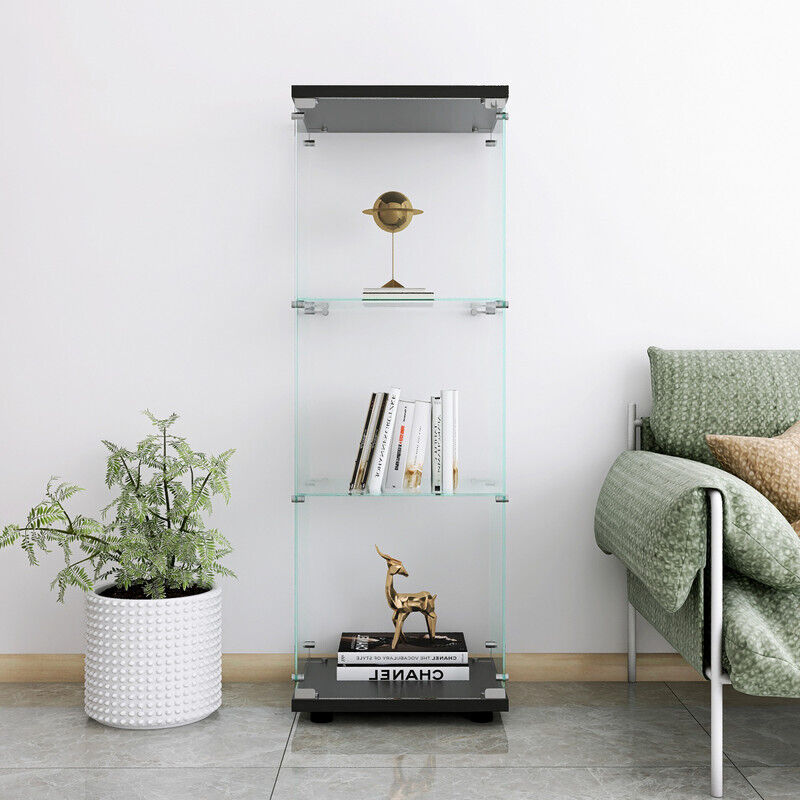Vitrine 3 niveaux avec 1 porte et serrure, vitrine moderne en verre transparent, armoire de rangement de collection robuste et durable, vitrine à une