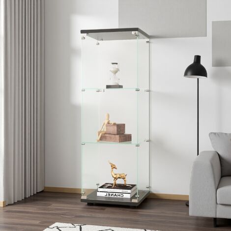 Vitrine 3 niveaux en verre trempé sécurisé – Design compact avec serrure – Simple porte – Dimensions 42x36x125 cm – Idéale pour salon, chambre, ou espaces réduits – Noir