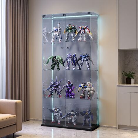 Vitrine 4 niveaux en verre trempé sécurisé – Éclairage LED réglable – Design compact avec serrure – Portes doubles – Dimensions 78.5x35x163 cm – Idéale pour espaces réduits