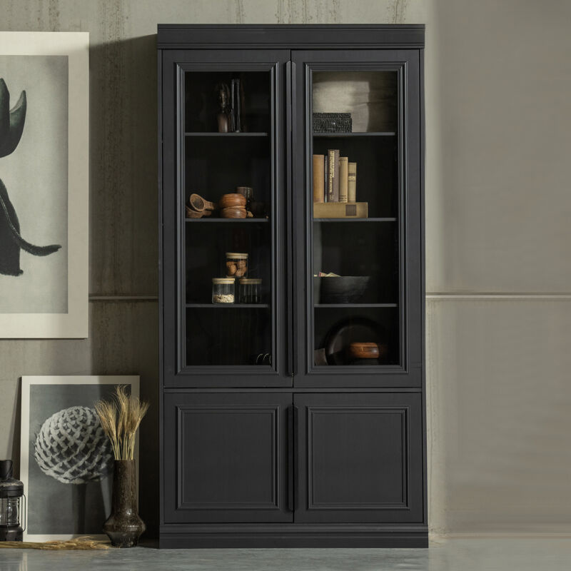 Bepurehome - Vitrine 4 portes 110x44x215 cm en verre et pin noir