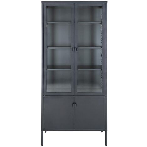 Vitrine 4 portes 80x35x180 cm en verre et métal noir
