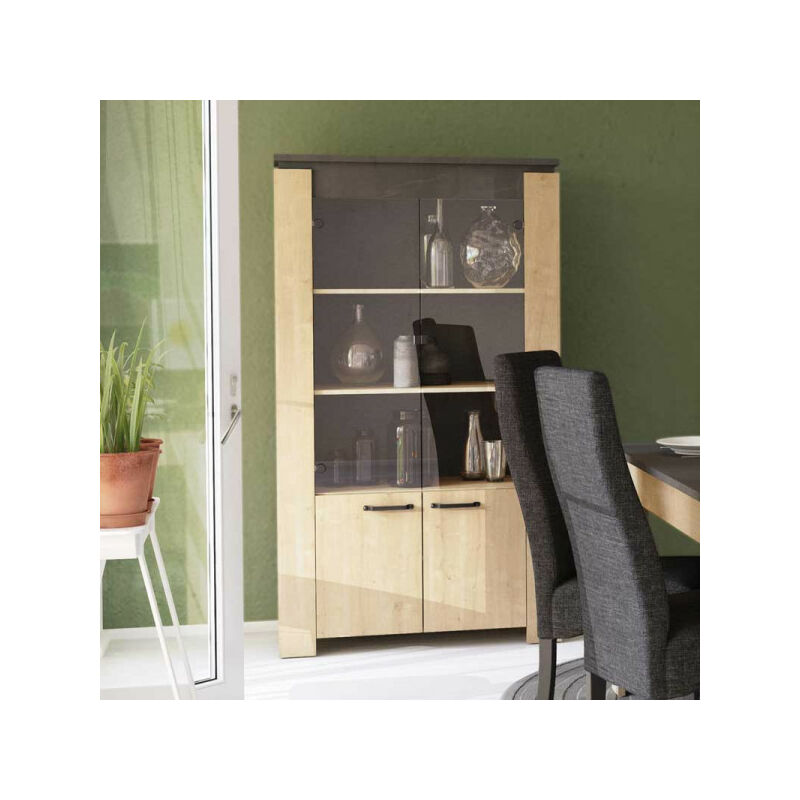 TMM - Vitrine 4 portes Chêne/Béton ciré - stinau - l 98 x l 42 x h 175 cm