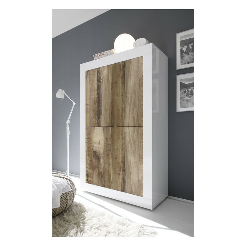 Azura Home Design - Argentier 4 portes basic finition blanc-chêne péro 102x163 cm