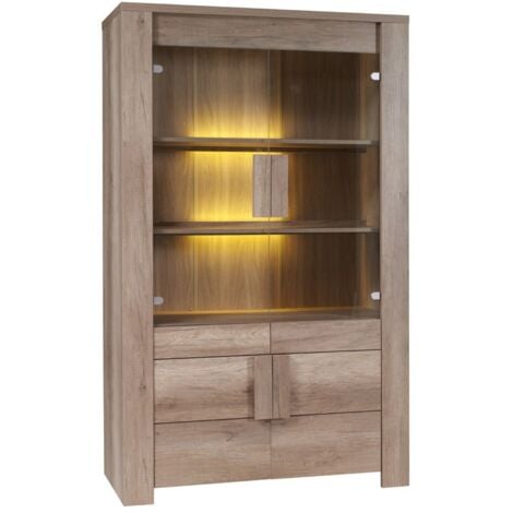 Vitrine 4 portes FARRA coloris chêne dab canyon avec LED
