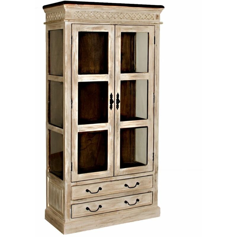 Massivmoebel24 - Vitrine 90x45 Manguier ciré Blanc antique castle-antik 71