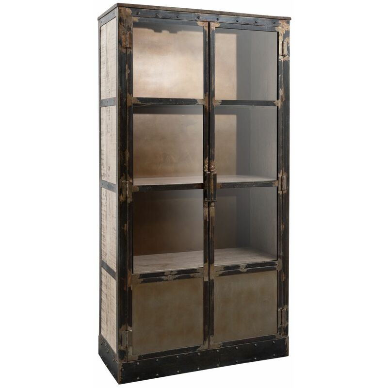 Massivmoebel24 - Vitrine 92x40 Manguier laqué Brun heavy industry 243