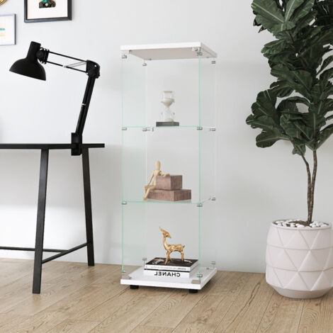 Vitrine à 3 niveaux,verre transparent moderne vitrine,robuste et durable casiers pour objets de collection,facile à nettoyer étagère en verre de type sol, Blanc