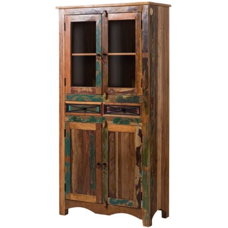 MASSIVMOEBEL24 Vitrine Altholz 90x40x180 mehrfarbig lackiert NATURE OF SPIRIT 08