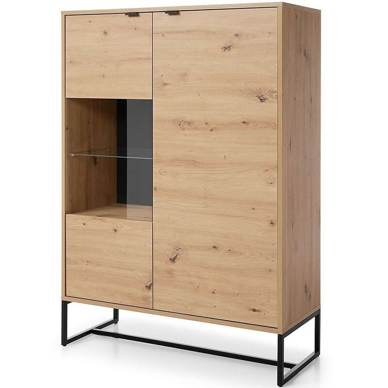 Bim Furniture - meuble vitrine meuble buffet salon chêne noir 133x93x39cm ambre