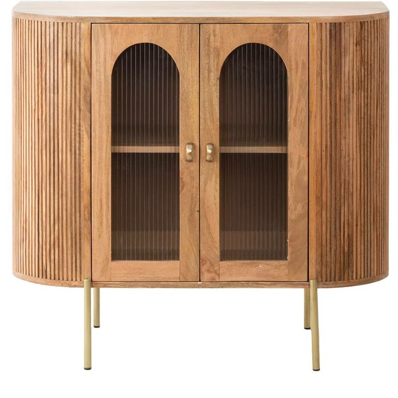 Made In Meubles - Vitrine arrondie vitrée en bois de manguier Maria