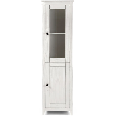 Vitrine avec 1 porte et 1 porte vitrée coloris blanc - Longueur 50 x Hauteur 180 x Profondeur 35 cm
