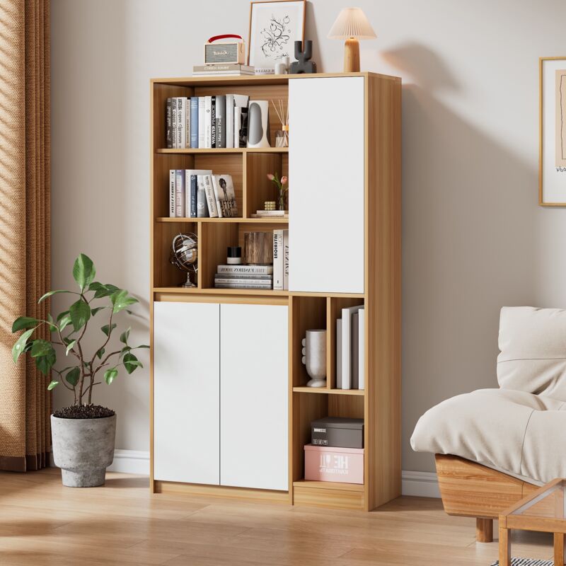 Tanant - Vitrine avec 3 portes et étagères réglables - 90x35,5x160 cm, meuble de rangement spacieux pour la maison et le bureau, Bibliothèque couleur