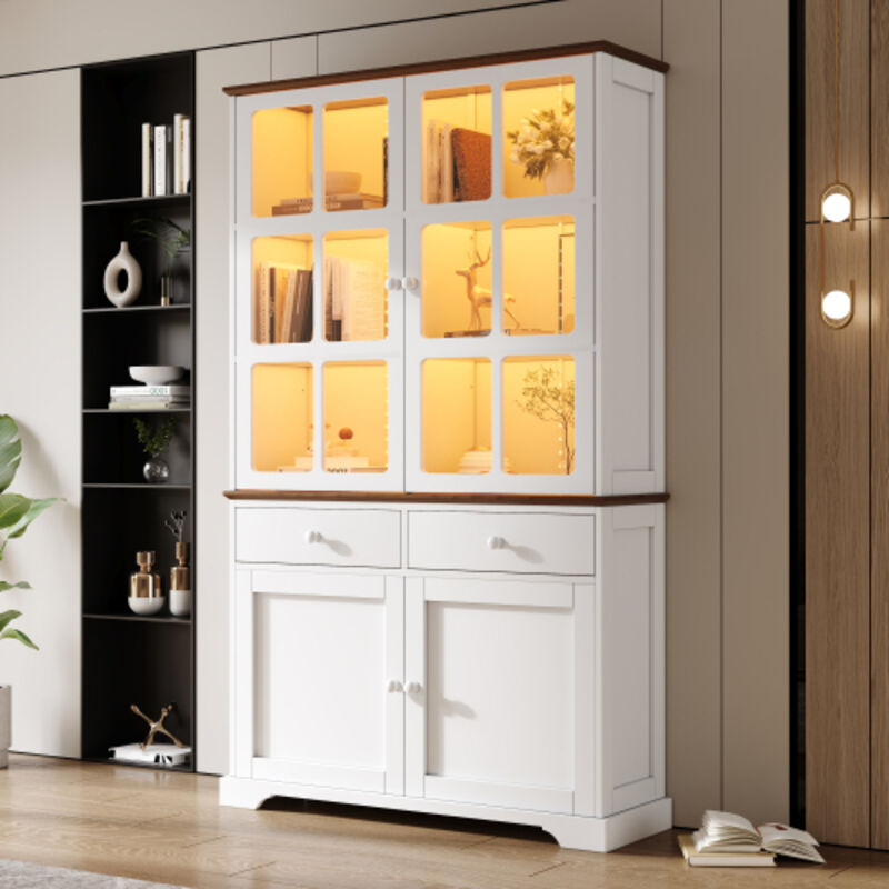 Vitrine avec led, 4 portes et 2 tiroirs, blanc, 120x36,5x200 cm Vitrine avec led, 4 portes et 2 tiroirs, blanc, 120x36,5x200 cm