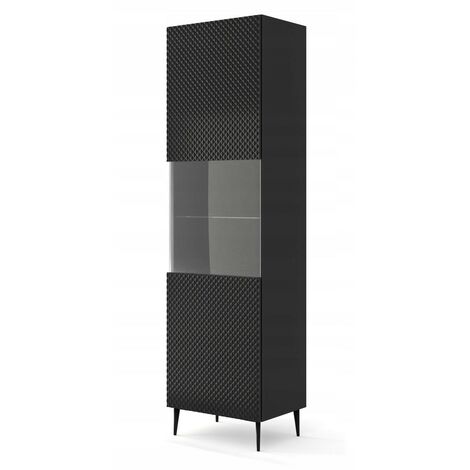 Vitrine avec étagères sur pied Noir mat 60x42x217 RAVI C DIAMANT Pied Cadré noir