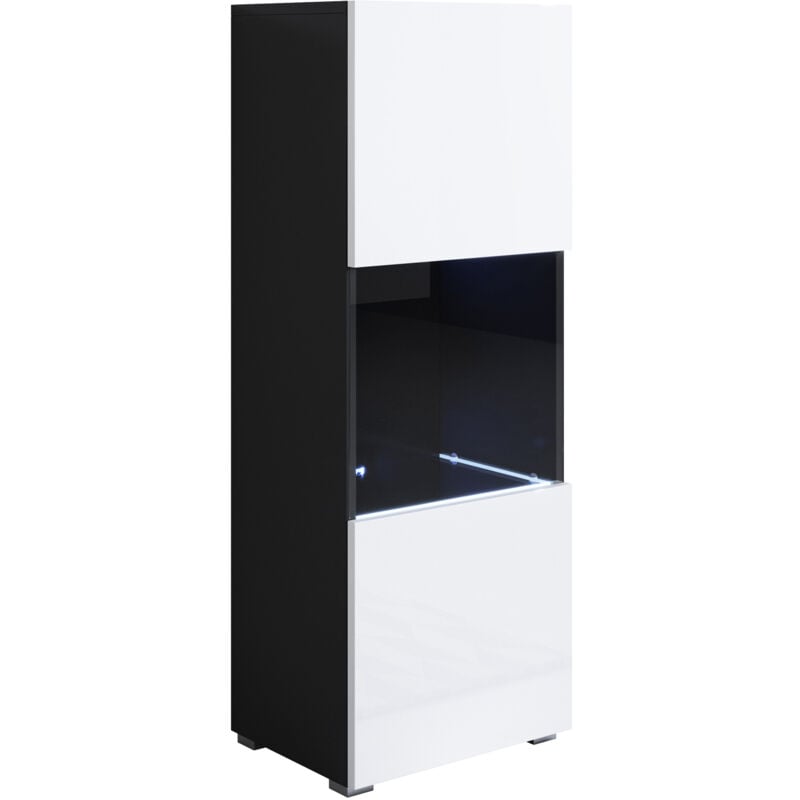 Lettiemobili - Vitrine avec pieds 2 cm avec led 1 porte Meuble de Rangement avec pieds 40 x 128 x 29cm 3 compartiments Modèle Luke V3 Noir et Blanc