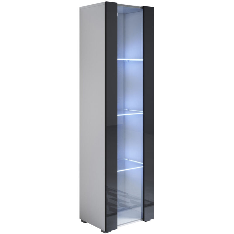 Lettiemobili - Vitrine avec pieds 2 cm avec led 1 porte Meuble de Rangement avec pieds 40 x 167 x 29cm 4 compartiments Modèle Luke V5 Blanc et Noir