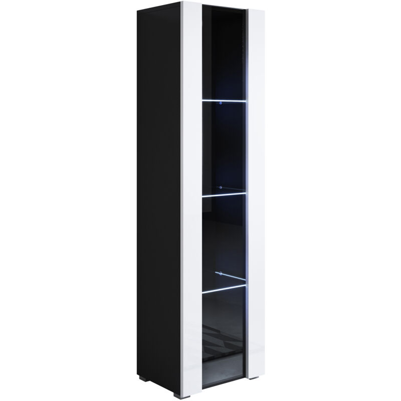 Lettiemobili - Vitrine avec pieds 2 cm avec led 1 porte Meuble de Rangement avec pieds 40 x 167 x 29cm 4 compartiments Modèle Luke V5 Noir et Blanc