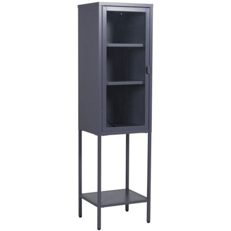 Vitrine Avec Porte en Verre "Misha" 150cm Gris