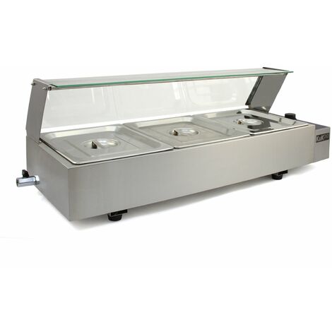 Vitrine Bain Marie Electrique Professionnel à 3 Bacs GN 1/2 en Acier Inoxydable - Réchaud 30- 110°C 1.5Kw 220-240V Nourriture Service Restaurant Buffet Bar Cantine [2 ans de Garantie] - Argenté