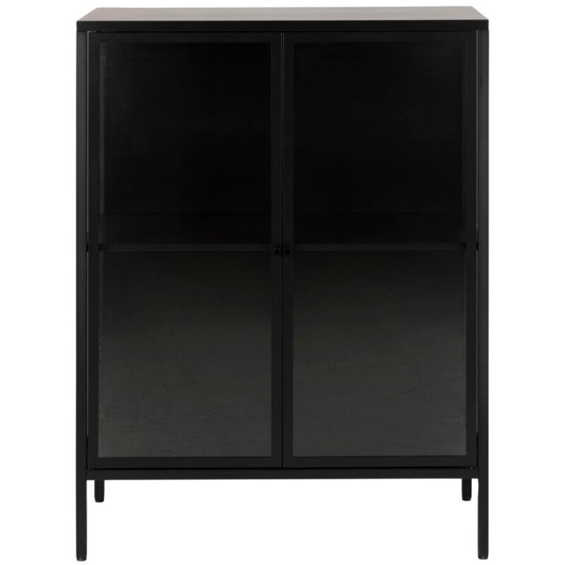Vitrine basse scandinave en métal noir 2 portes vitrées - HARLOW