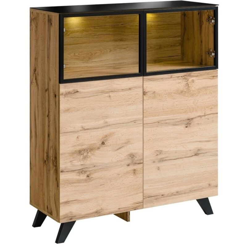 Meublorama - vitrine basse tino + led. Meuble déco type scandinave, design pour votre salon.