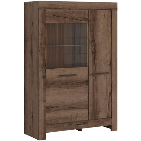 Vitrine Bibliothèque à 2 portes avec éclairage LED, coloris Chêne marron foncé - Longueur 100,5 x Profondeur 39,5 x Hauteur 148,5 cm