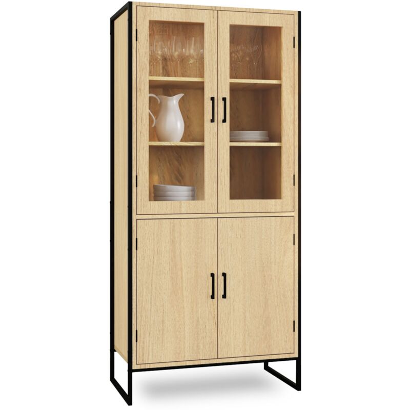 Vitrine buffet haut H. 176 cm vaisselier DETROIT 4 portes design industriel