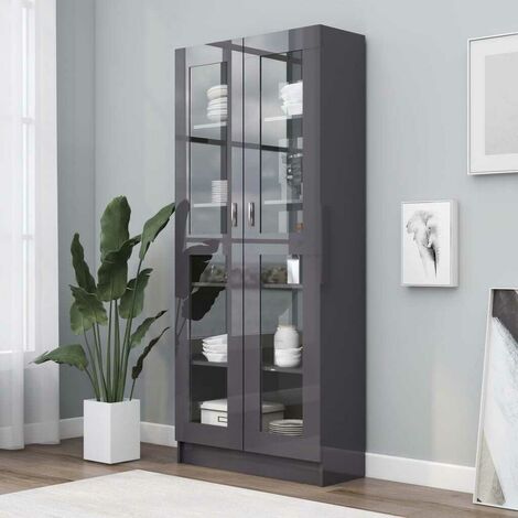 HOMCOM 5-Tier Display Cabinet, Glass Display Case with 2 Doors and Adjustable Shelves - Grey