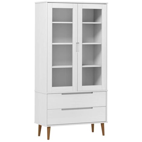 Vitrine Cabinet MOLDE White 90x35x175 cm Solid Wood Pine vidaXL
